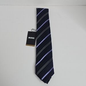 BOSS Men's Purple and Black Striped Tie Regular Fit NWT